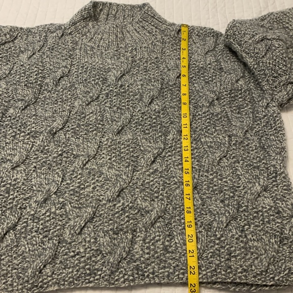 HANDKNIT wool fisherman cable knit sweater crew neck long sleeves grey size XL - Picture 7 of 9